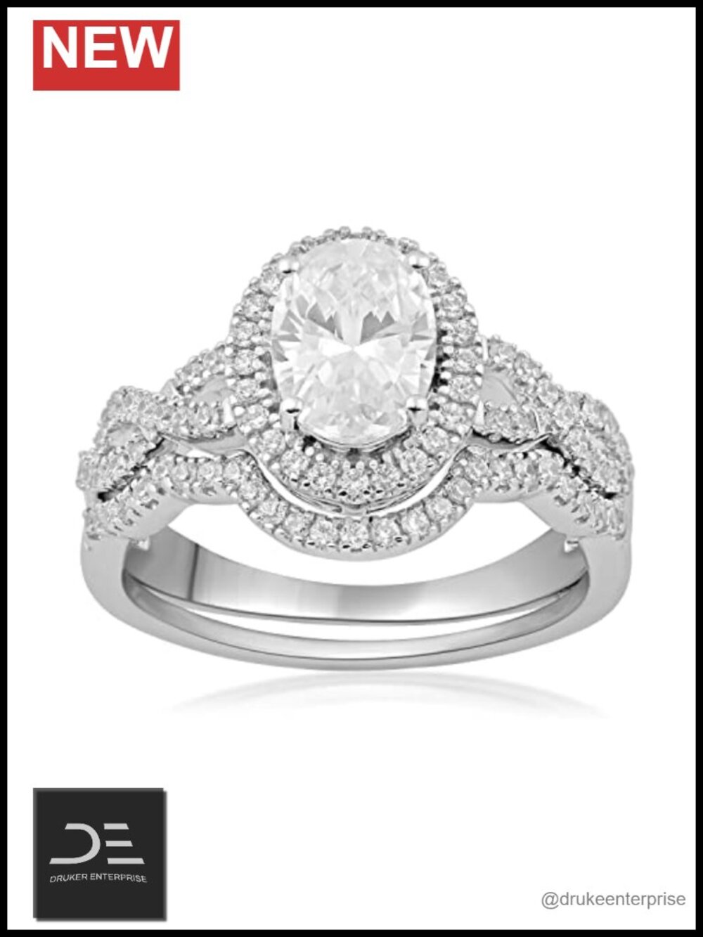 Halo Bridal Wedding Ring Set 925 Sterling Silver Cubic Zirconia Oval Size 8